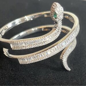 Dazzling Silver and Green Serpent Bracelet